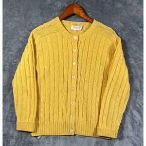 Avantique Vintage Sweater Womens Large Yellow Cable Knit Cardigan Shetland Wool